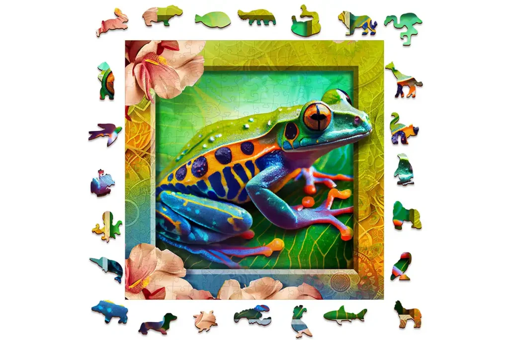 Drewniane puzzle w kształcie zwierząt 250 Kolorowa Zabka Opis 2