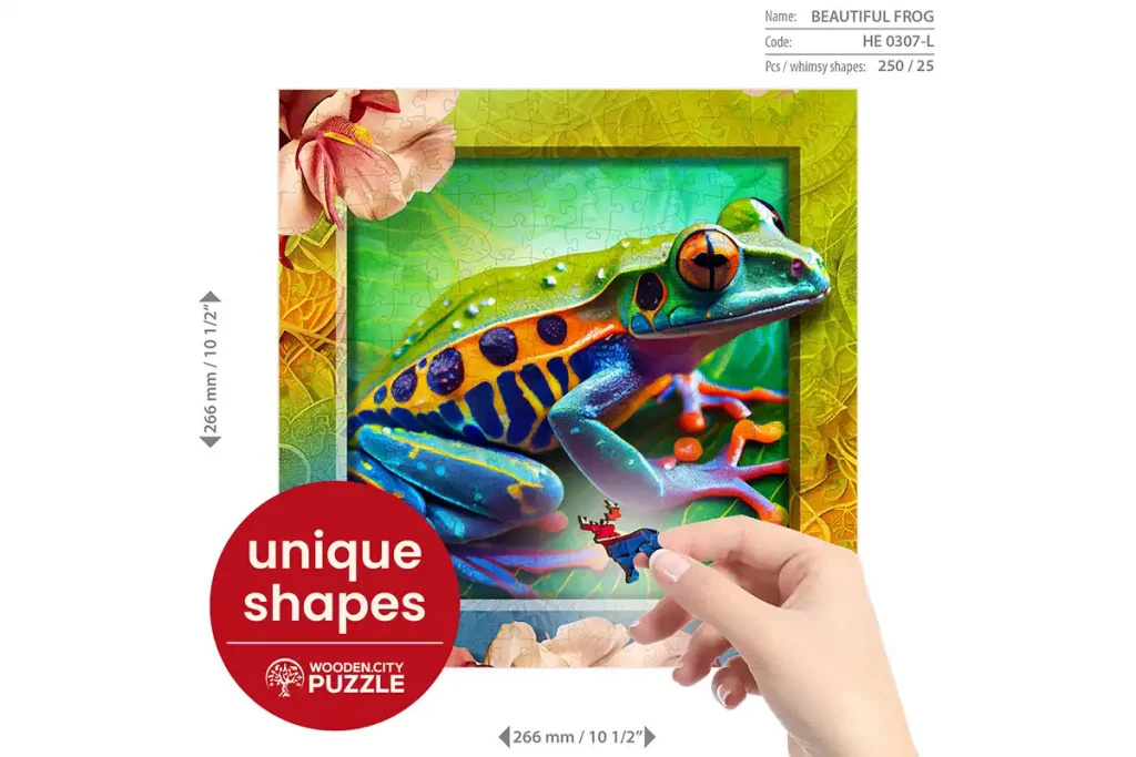 Drewniane puzzle w kształcie zwierząt 250 Kolorowa Zabka Opis 5
