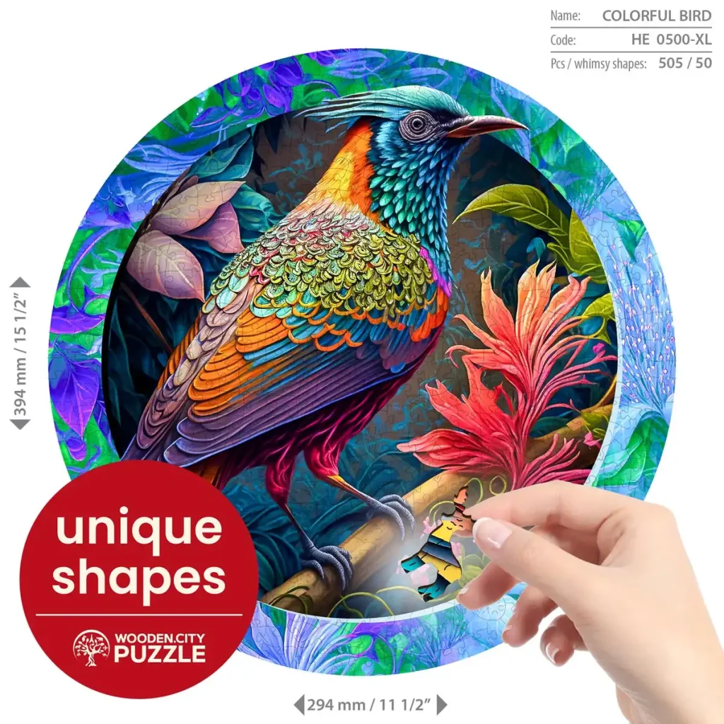Drewniane puzzle w kształcie zwierząt 500 Kolorowy Ptak 1