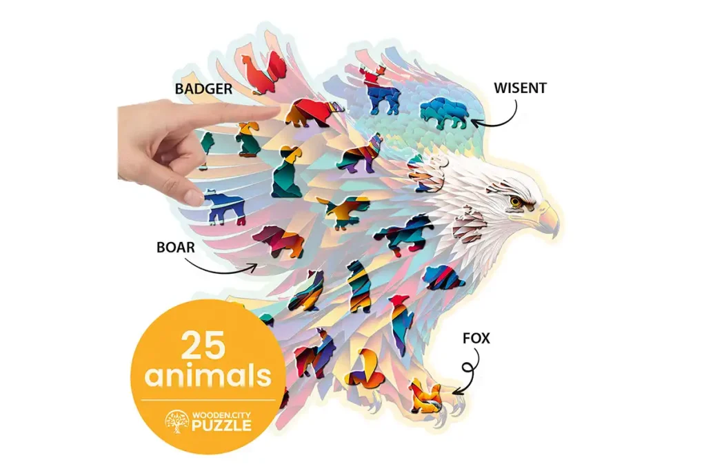 Drewniane puzzle w kształcie zwierząt 250 Orzel Opis 4