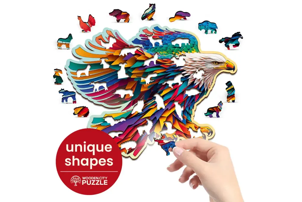 Drewniane puzzle w kształcie zwierząt 250 Orzel Opis 3