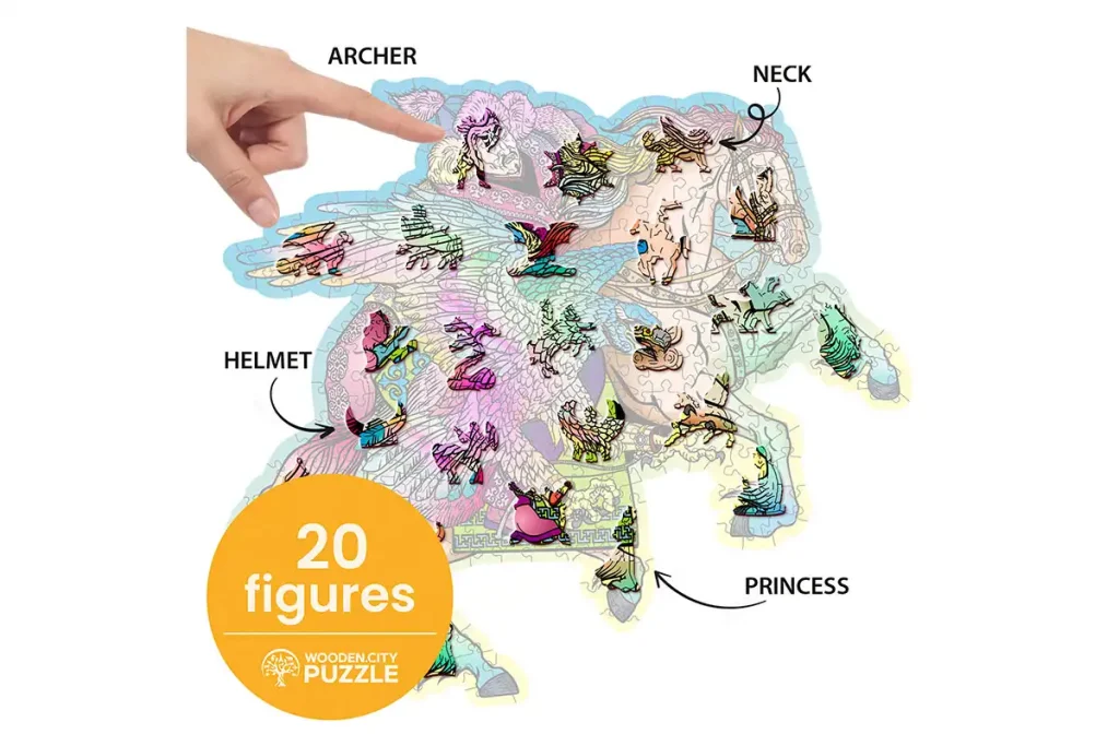Drewniane puzzle w kształcie zwierząt 250 Koń i Orzeł opis 2
