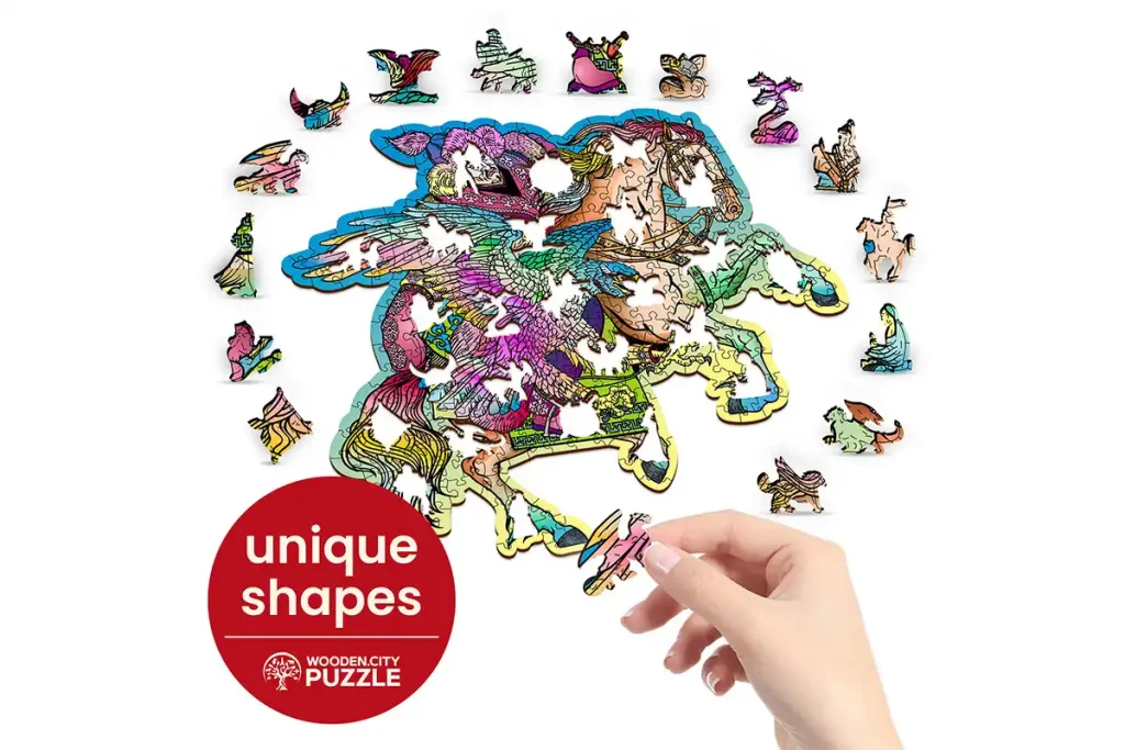 Drewniane puzzle w kształcie zwierząt 250 Koń i Orzeł opis 3