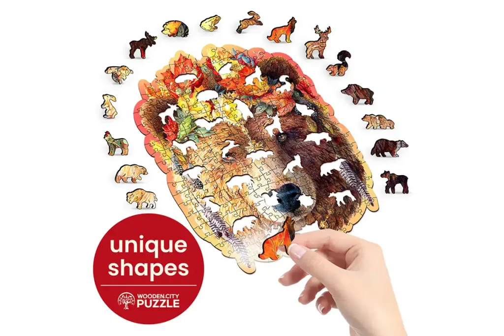 Drewniane puzzle w kształcie zwierząt 250 Niedźwiedź opis 4