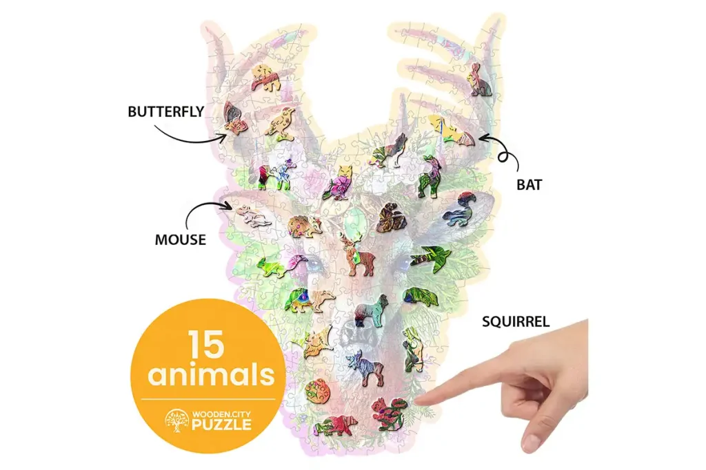 Drewniane puzzle w kształcie zwierząt 250 Jeleń opis 3