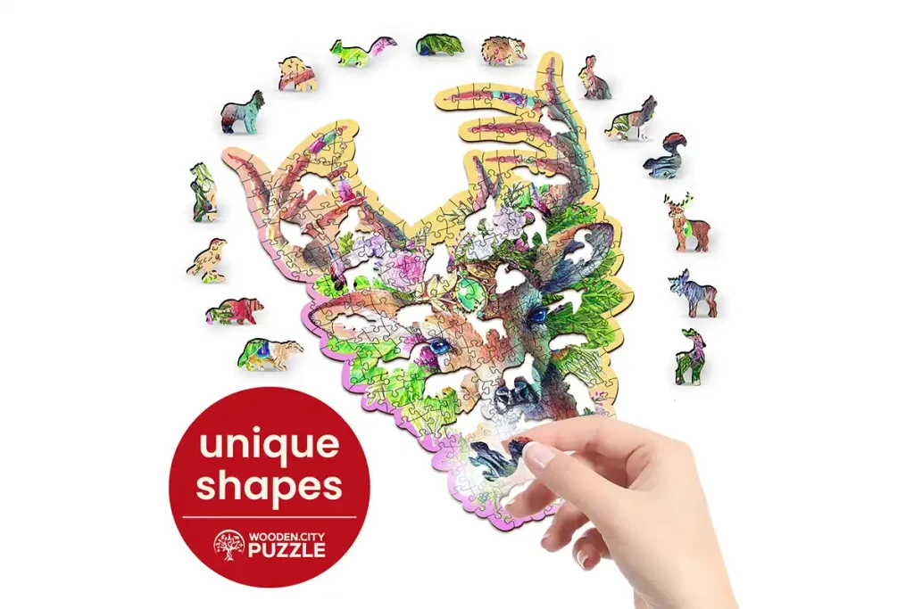 Drewniane puzzle w kształcie zwierząt 250 Jeleń opis 4