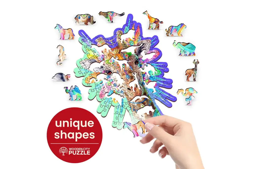 Drewniane puzzle w kształcie zwierząt 150 Elegancki Żyrafa opis 1