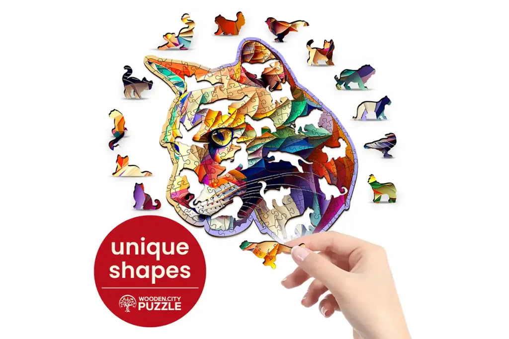 Drewniane puzzle w kształcie zwierząt 150 Puma opis 1