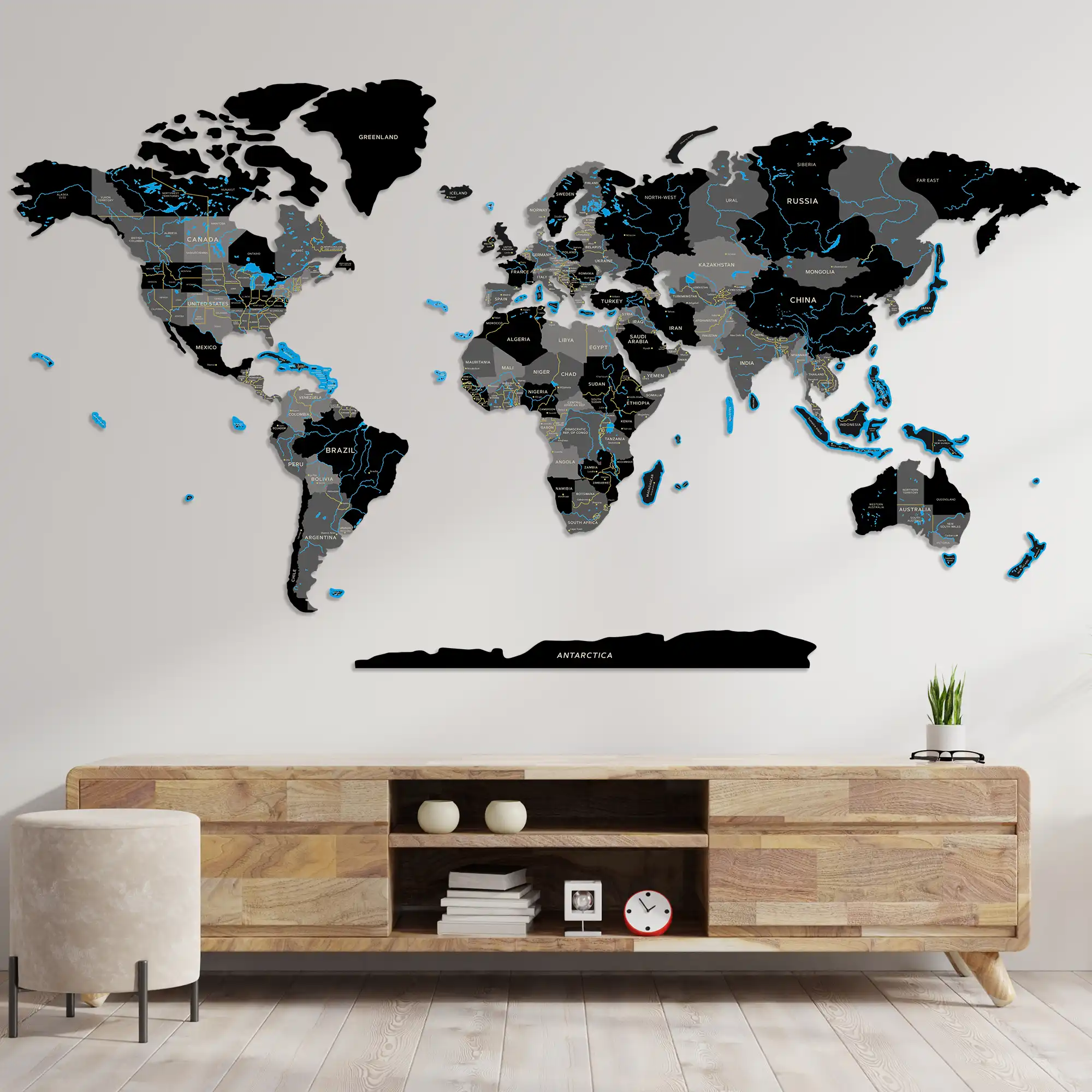3D Wooden World Map Puzzle - World Map Black XXL 