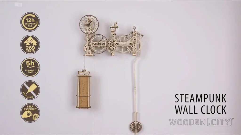 Drewniane puzzle 3D zegar Zegar Ścienny Steampunk Opis 3
