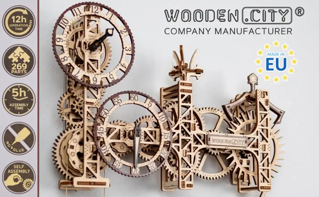 Drewniane puzzle 3D zegar Zegar Ścienny Steampunk Opis 1