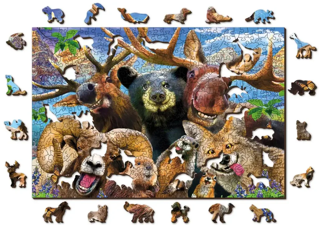 Puzzle Drewniane w kształcie zwierząt Leśna Ekipa 500 opis 1