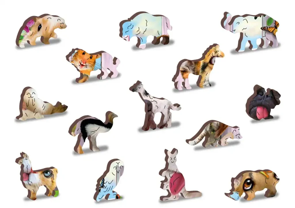 Puzzle Drewniane w kształcie zwierząt 200 Szalone Zwierzaki opis 2