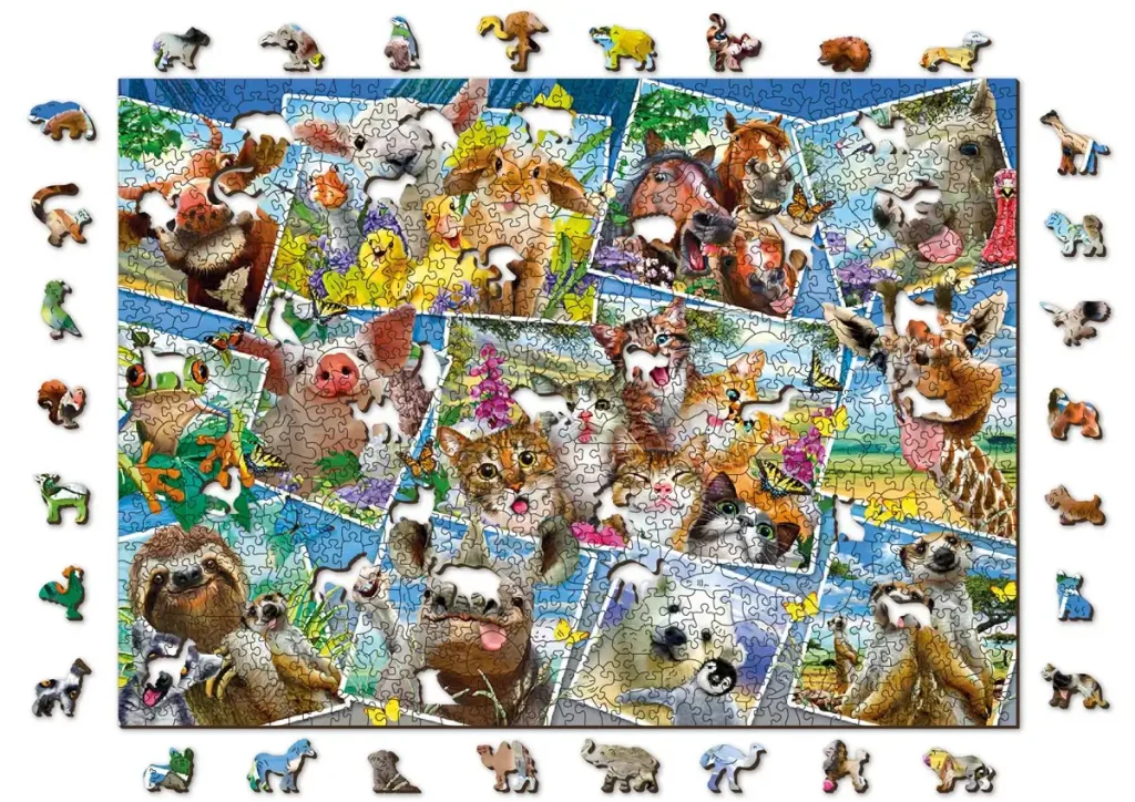 Drewniane puzzle w kształcie zwierząt 1000 Pocztowki Zwierzeta Opis 8
