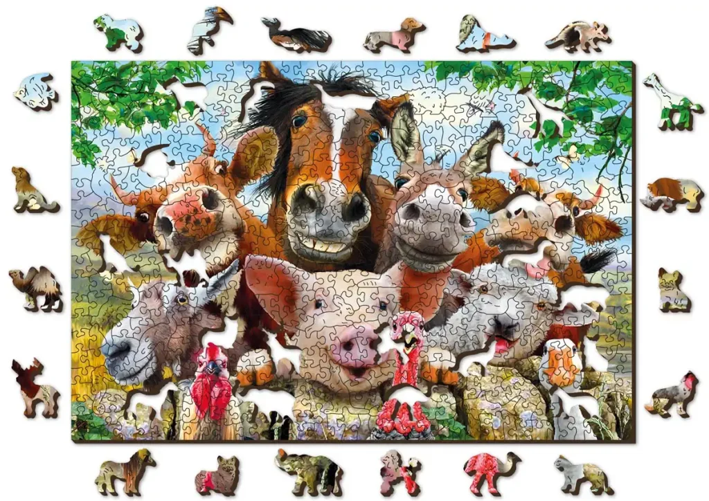 Puzzle Drewniane w kształcie zwierząt Farma 500 opis 1