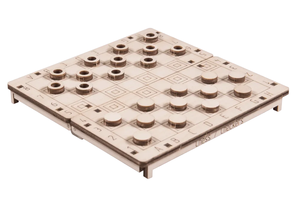 Puzzle 3D drewniane - Szachy I Warcaby 2 W 1 opis 3