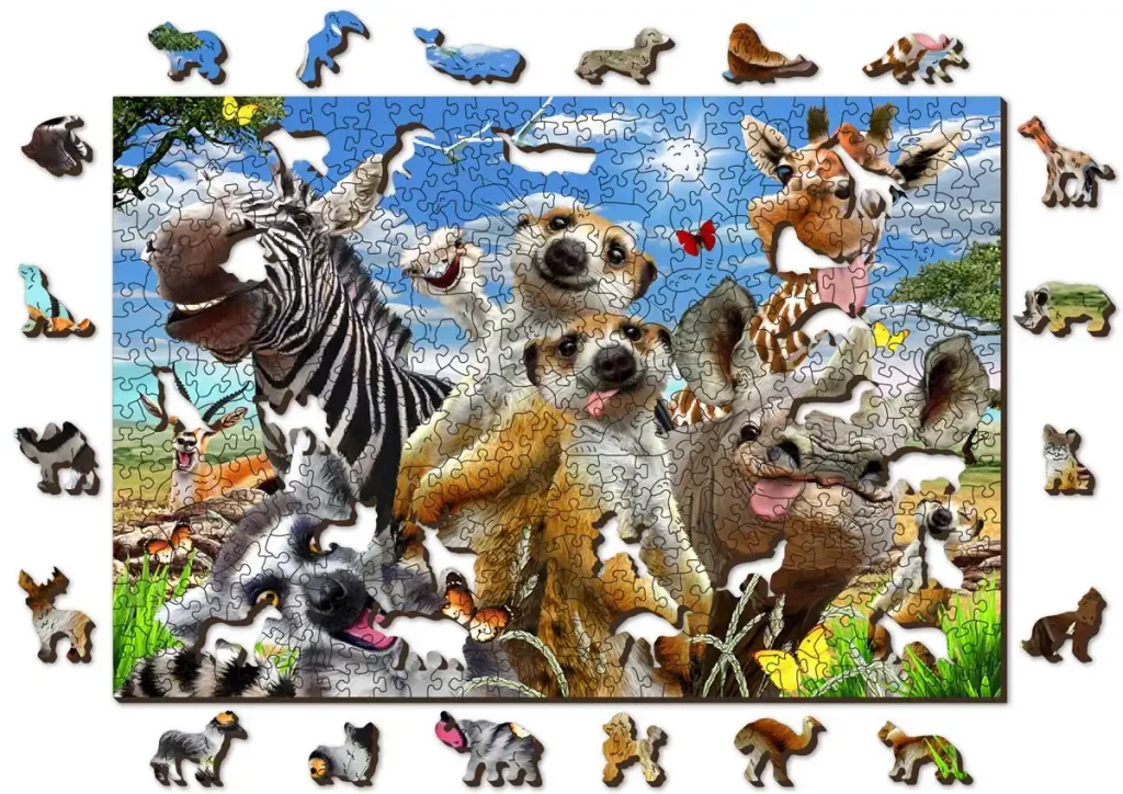 Drewniane Puzzle w kształcie zwierząt Witamy w Afryce 500 opis 1