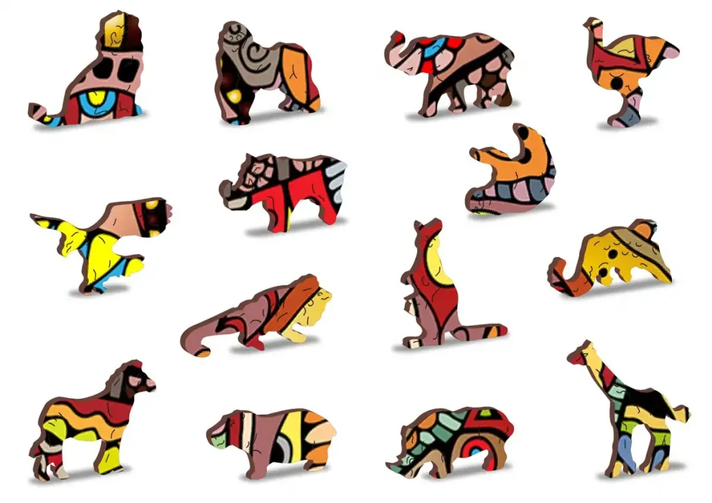 Drewniane puzzle w kształcie zwierząt 250 Magiczny Słoń Opis 3