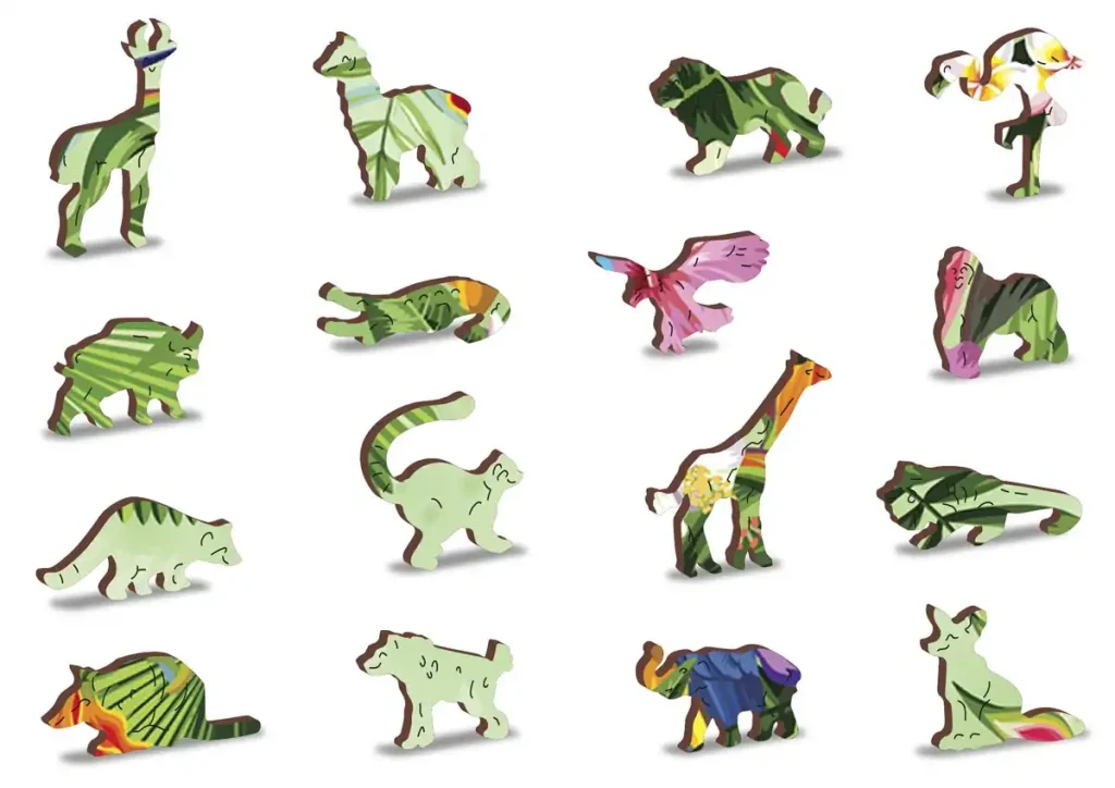 Drewniane puzzle w kształcie zwierząt 300 Tropikalne Ptaki Opis 4