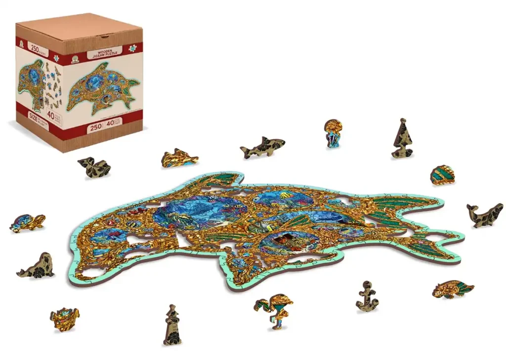 Drewniane puzzle w kształcie zwierząt 250 Jewels Of The Sea opis 2