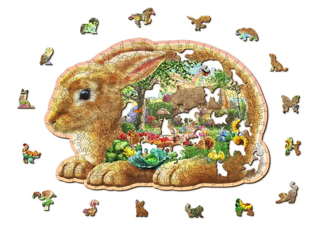 Drewniane puzzle w kształcie zwierząt 250 Garden Bunny opis 1