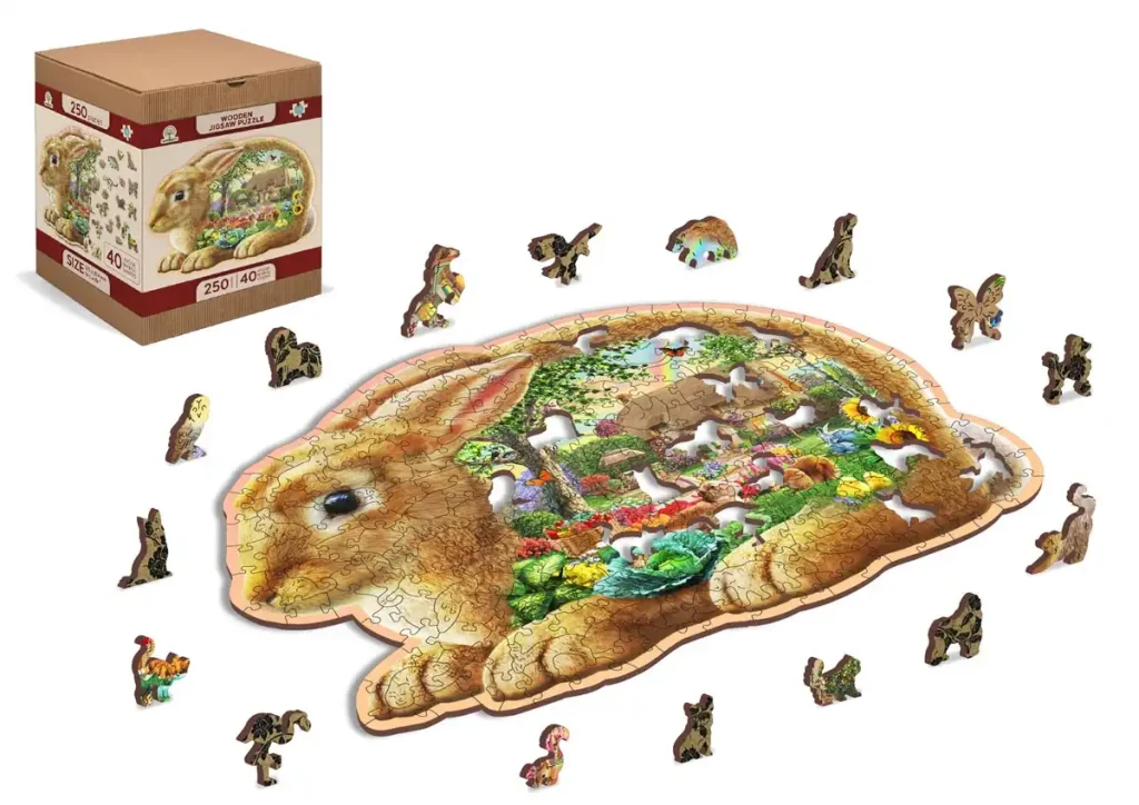Drewniane puzzle w kształcie zwierząt 250 Garden Bunny opis 2