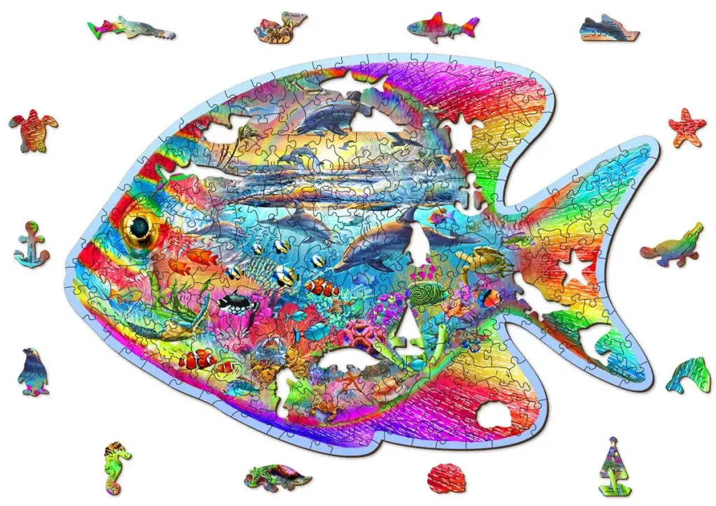Drewniane puzzle w kształcie zwierząt 250 Magic Fish opis 1