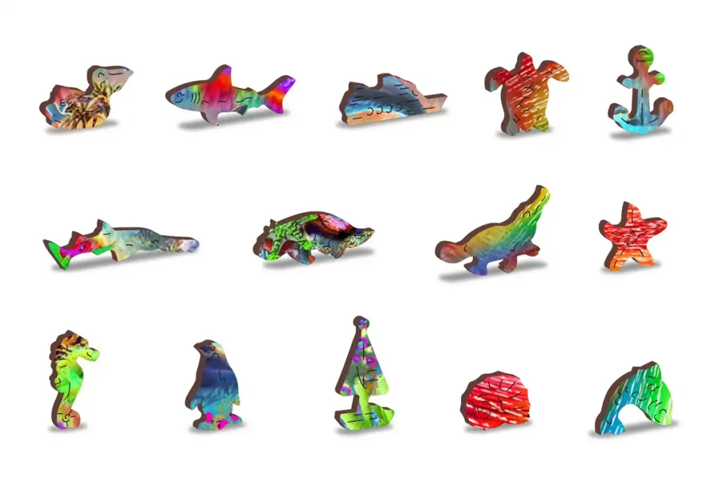 Drewniane puzzle w kształcie zwierząt 250 Magic Fish opis 3