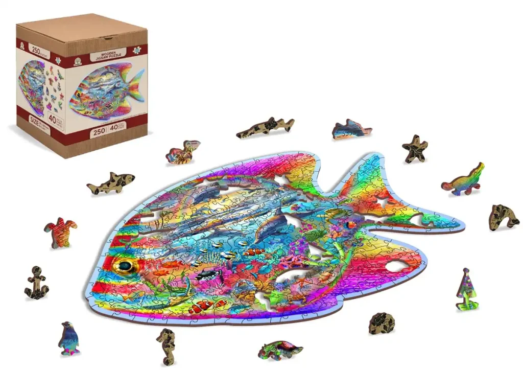 Drewniane puzzle w kształcie zwierząt 250 Magic Fish opis 2