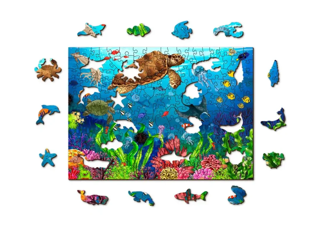 Puzzle Drewniane w kształcie zwierząt 200 Podwodny Raj opis 1