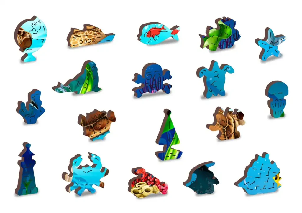 Puzzle Drewniane w kształcie zwierząt 200 Podwodny Raj opis 2