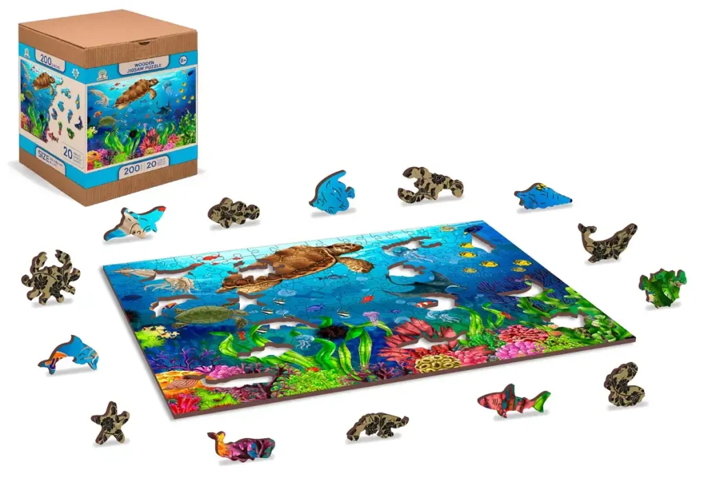 Puzzle Drewniane w kształcie zwierząt 200 Podwodny Raj opis 3