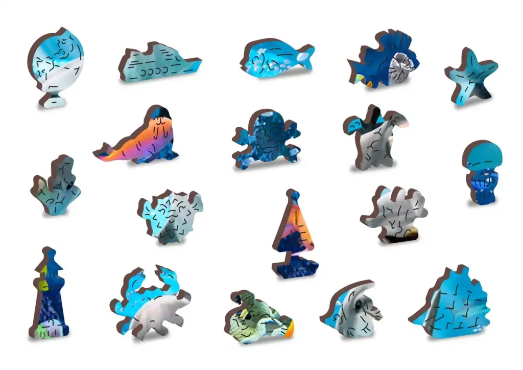 Drewniane puzzle w kształcie zwierząt 1000 Delfiny Opis 4