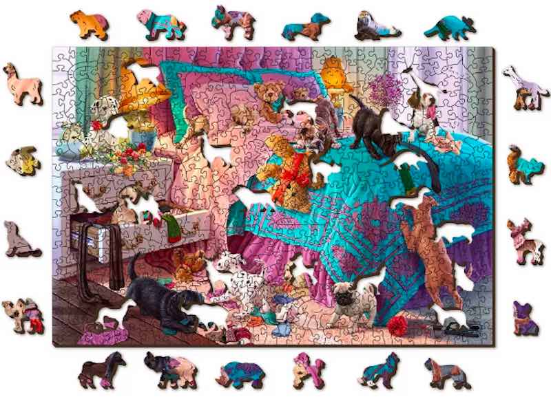 Wooden Dog 130 Piece Shaped Jigsaw Puzzle