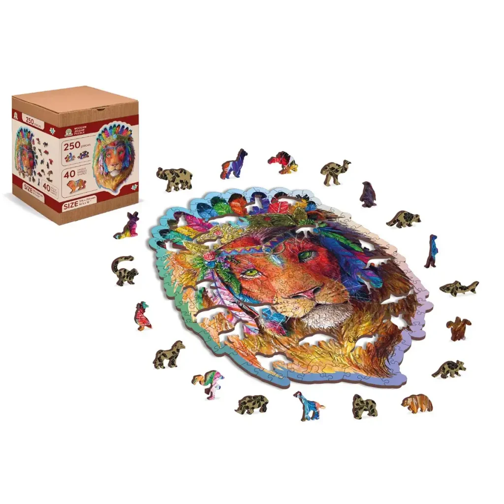 Drewniane puzzle w kształcie zwierząt 250 Mystic Lion Opis 2