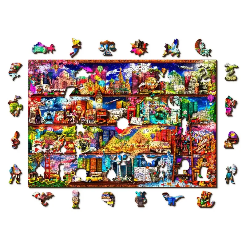 Wooden Puzzle 500 World Travel Bookshelf 1- 2