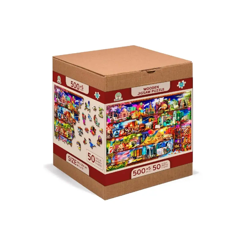 Wooden Puzzle 500 World Travel Bookshelf 1- 6