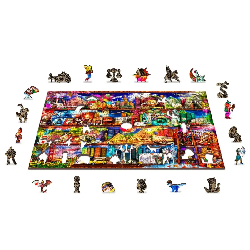 Wooden Puzzle 500 World Travel Bookshelf 1- 7