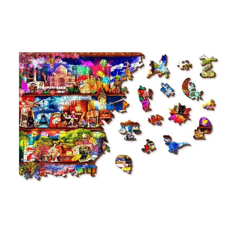 Wooden Puzzle 500 World Travel Bookshelf 1- 9