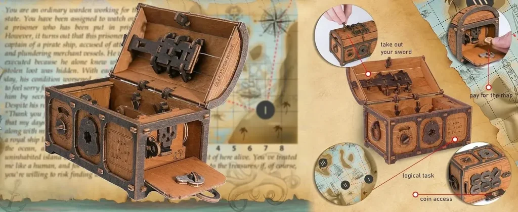 3D Wooden Box Puzzle - Escape Room Treasure Chest New 2