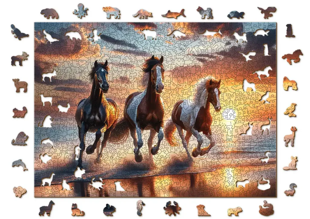 Wooden Puzzle Wild Horses On The Beach Opis 3