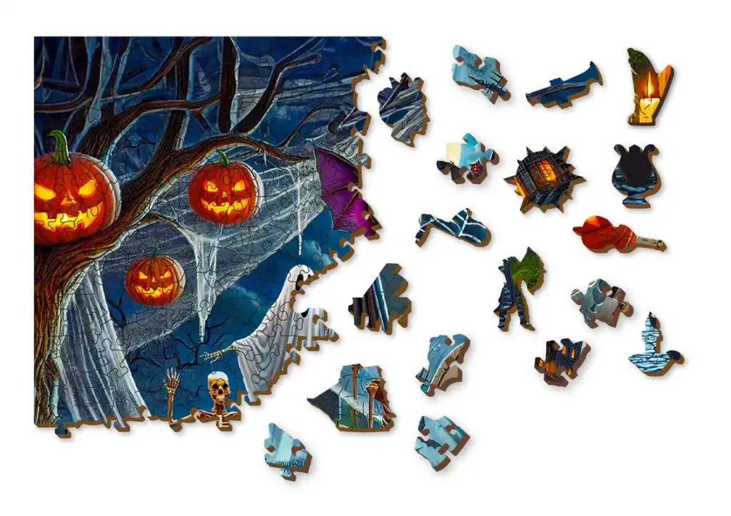 Wooden Puzzle 1000 Ghostly Pumpkin Night Opis 2