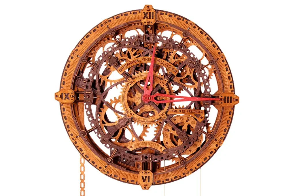 3D Wooden Clock Puzzle - Industrial Vintage Wall Clock | Wooden.City