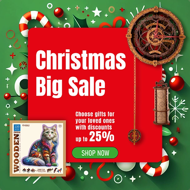 Wooden puzzles and models for christmas and new year