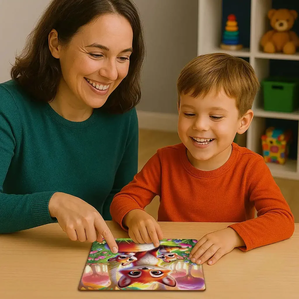 Wooden Puzzle 20 Whimsical Fox Family 3