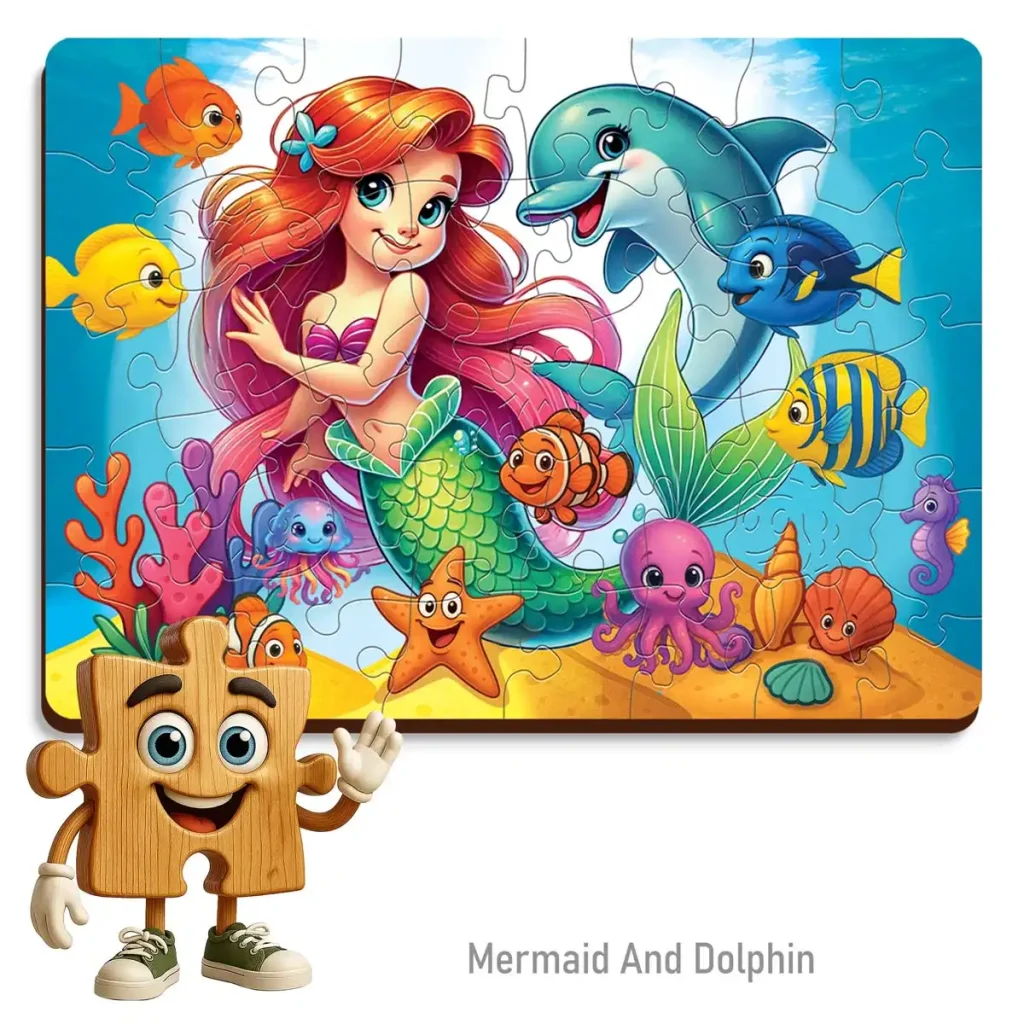 Wooden Puzzle 40 Mermaid And Dolphin 1