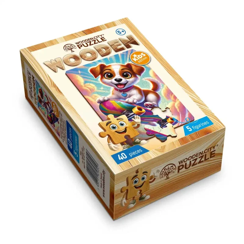 Wooden Puzzle 40 Skateboarding Puppy Fun 5