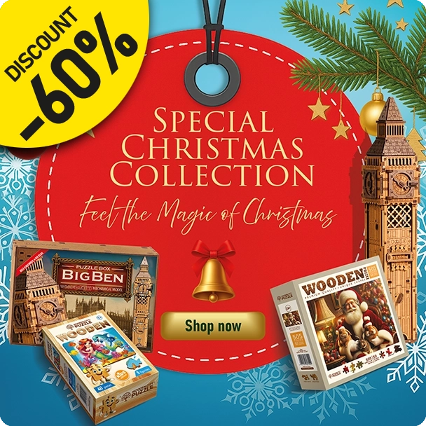 3D Wooden Model And Wooden Puzzle Merry Christmas Banner