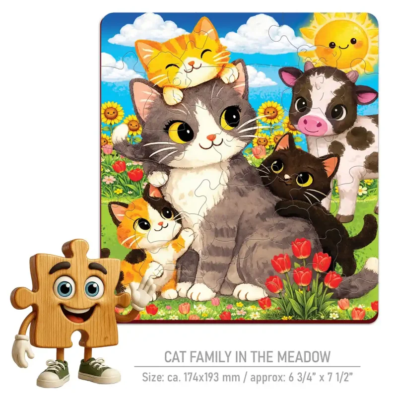 Wooden Puzzle 20 Cat Family in the Meadow 2
