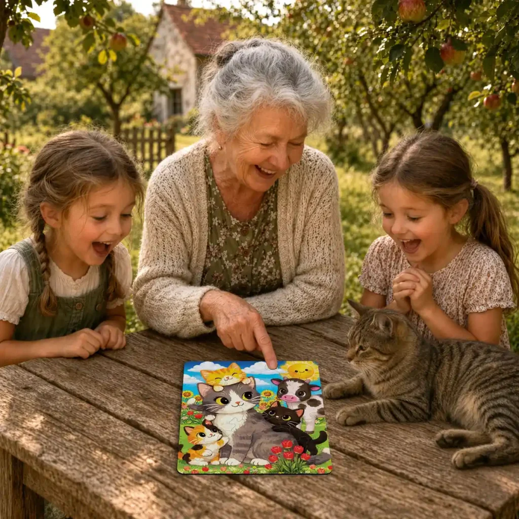 Wooden Puzzle 20 Cat Family in the Meadow 3